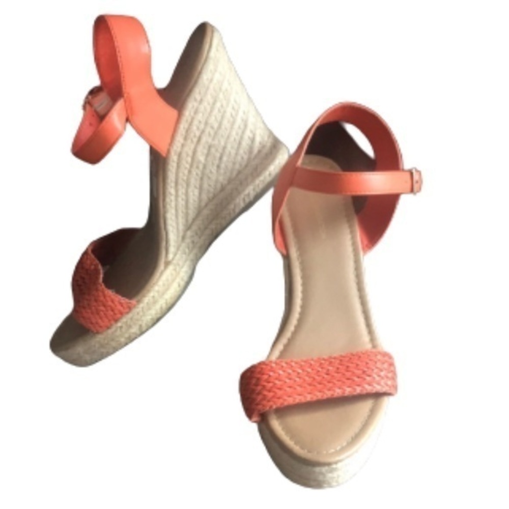 BCBGeneration Laya orange espadrille platform wedge sandal heels size 9.5